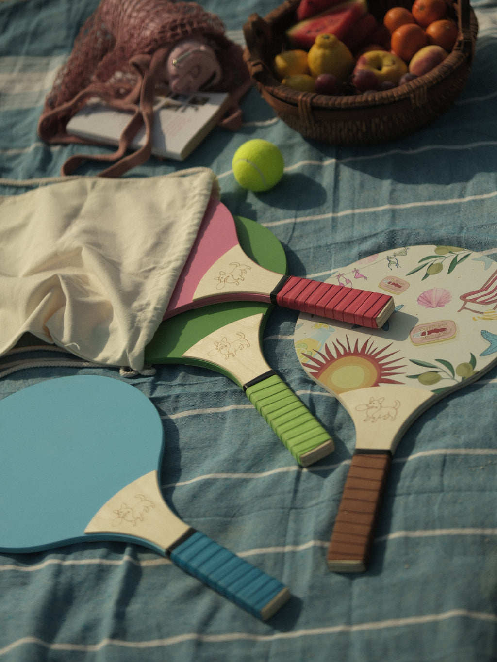 wooden rackets outdoor play fun pastel colors comfy grip summer beach