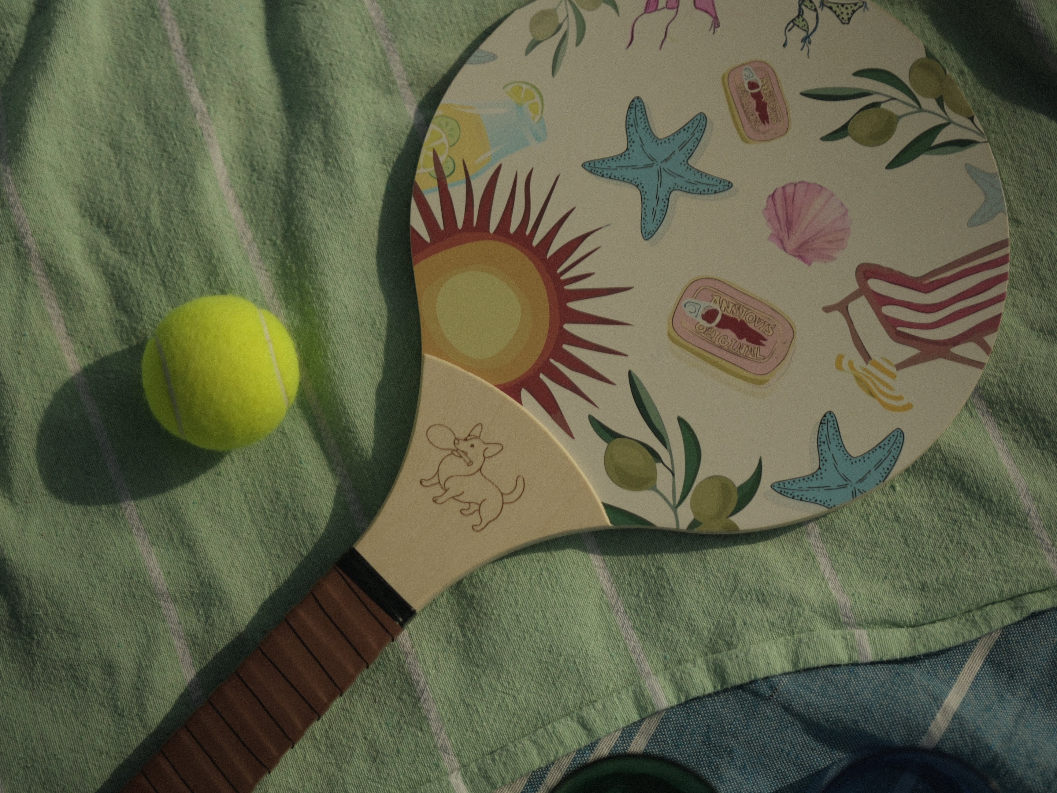 fun printed wooden racket for outdoor play summer vibe dubai beach