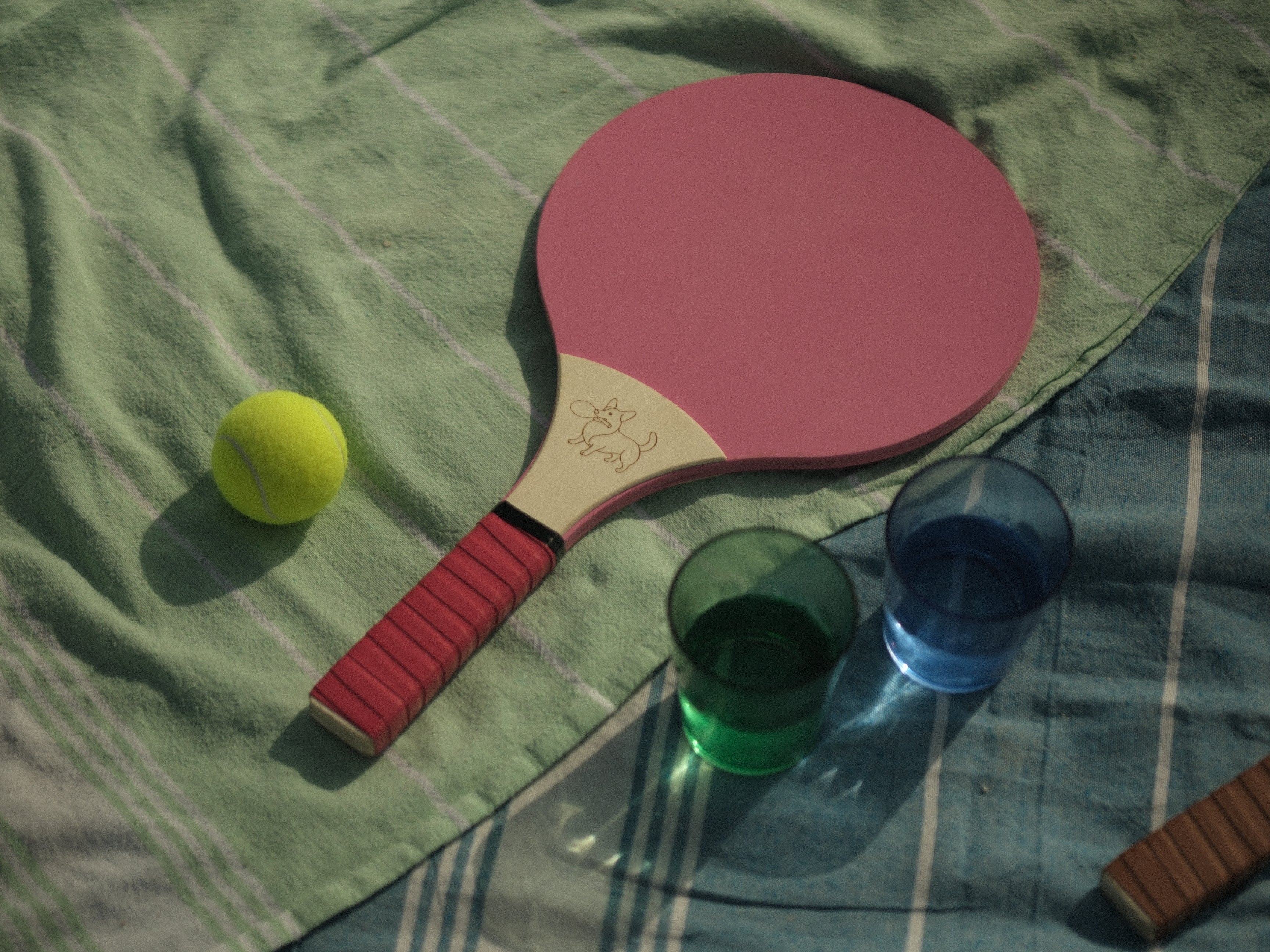 outdoor tennis play pastel pink red racket grip beach outdoor 