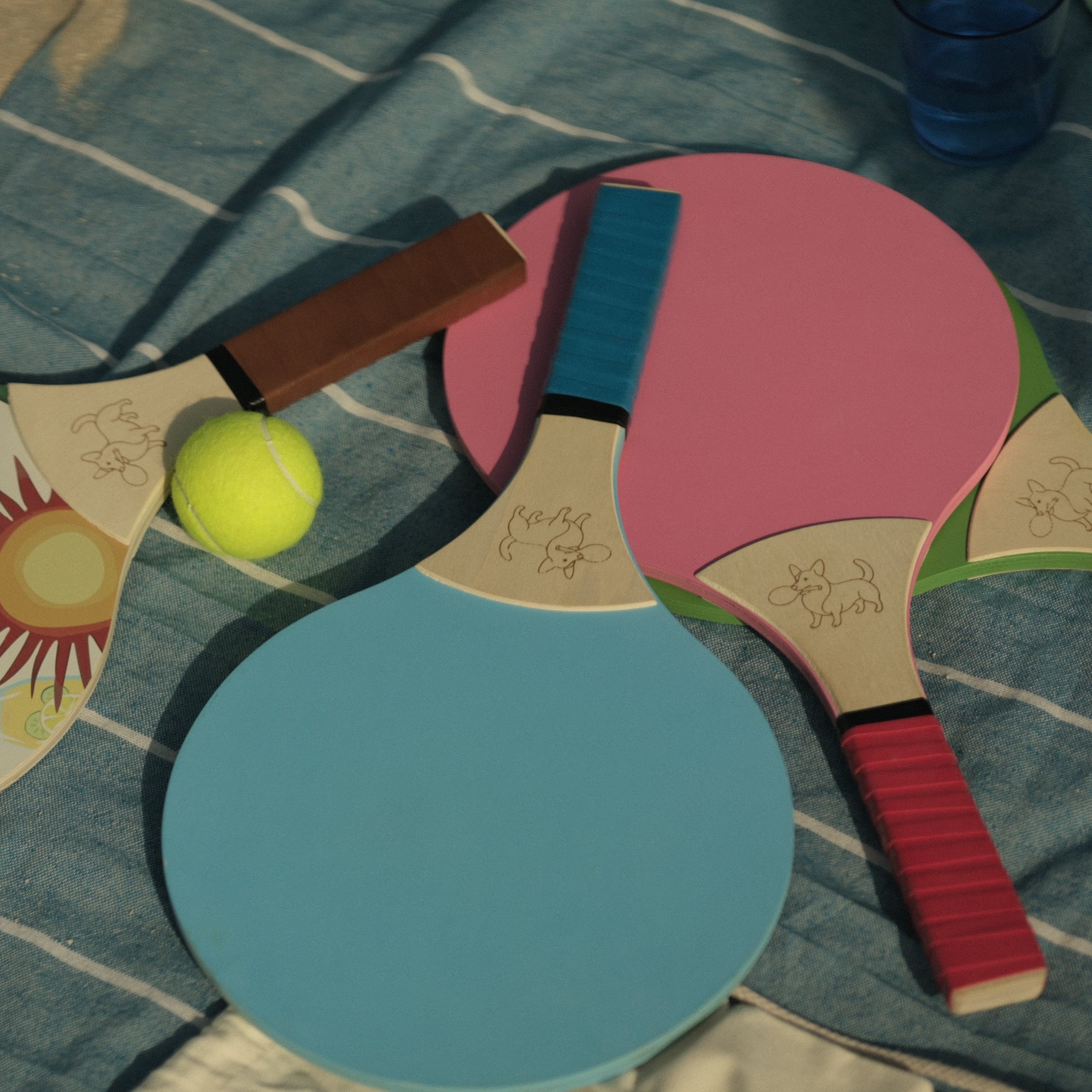 colorful wooden rackets paddle tennis outdoor play grip comfort 